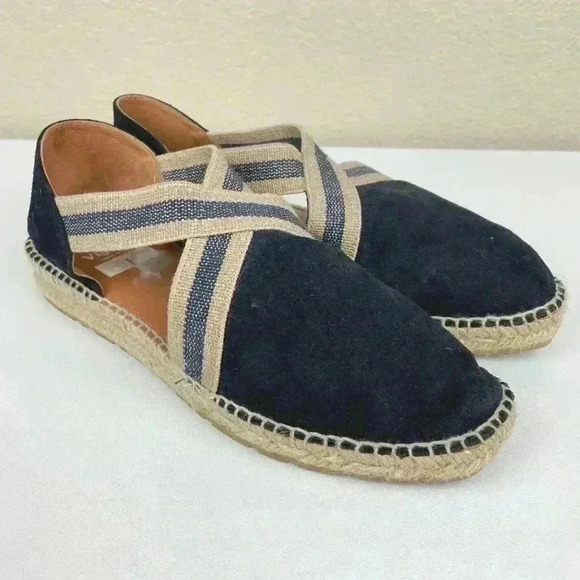 VIGUERA Women's 40 Dames Espadrille Flat Shoes Navy Blue Suede Cross Over Beach - Picture 3 of 14